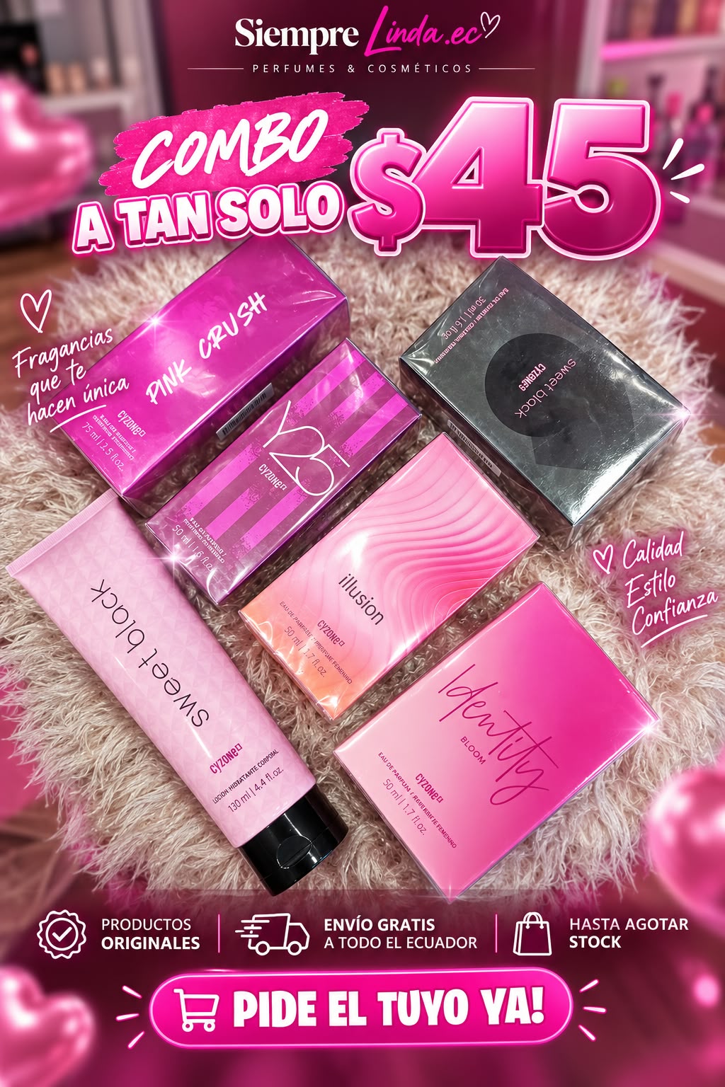 Combo de Perfumes y Cosméticos Yanbal – Pink Crush, Sweet Black y más