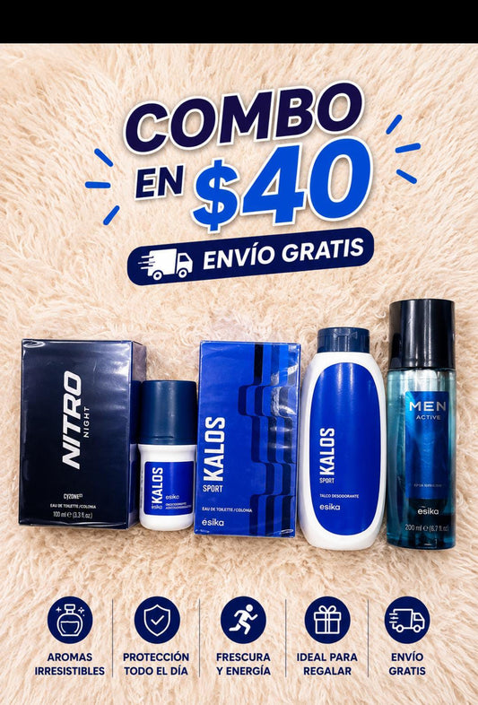 Combo de Perfumes y Cosméticos Ésika para Hombre – Nitro Night, Kalos Sport y Men Active