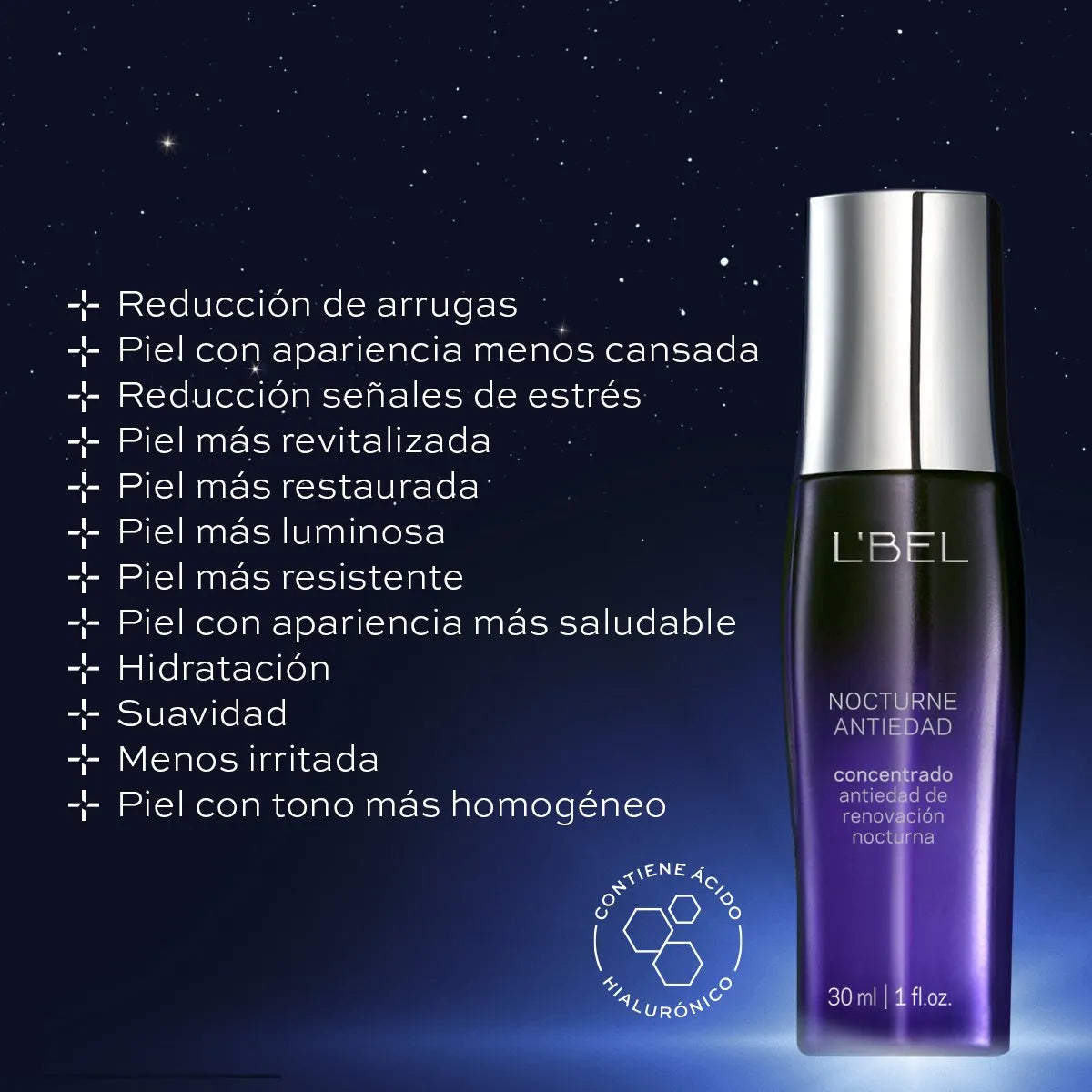 Nocturne Antiedad Concentrado Facial con Ácido Hialurónico 30 ml.